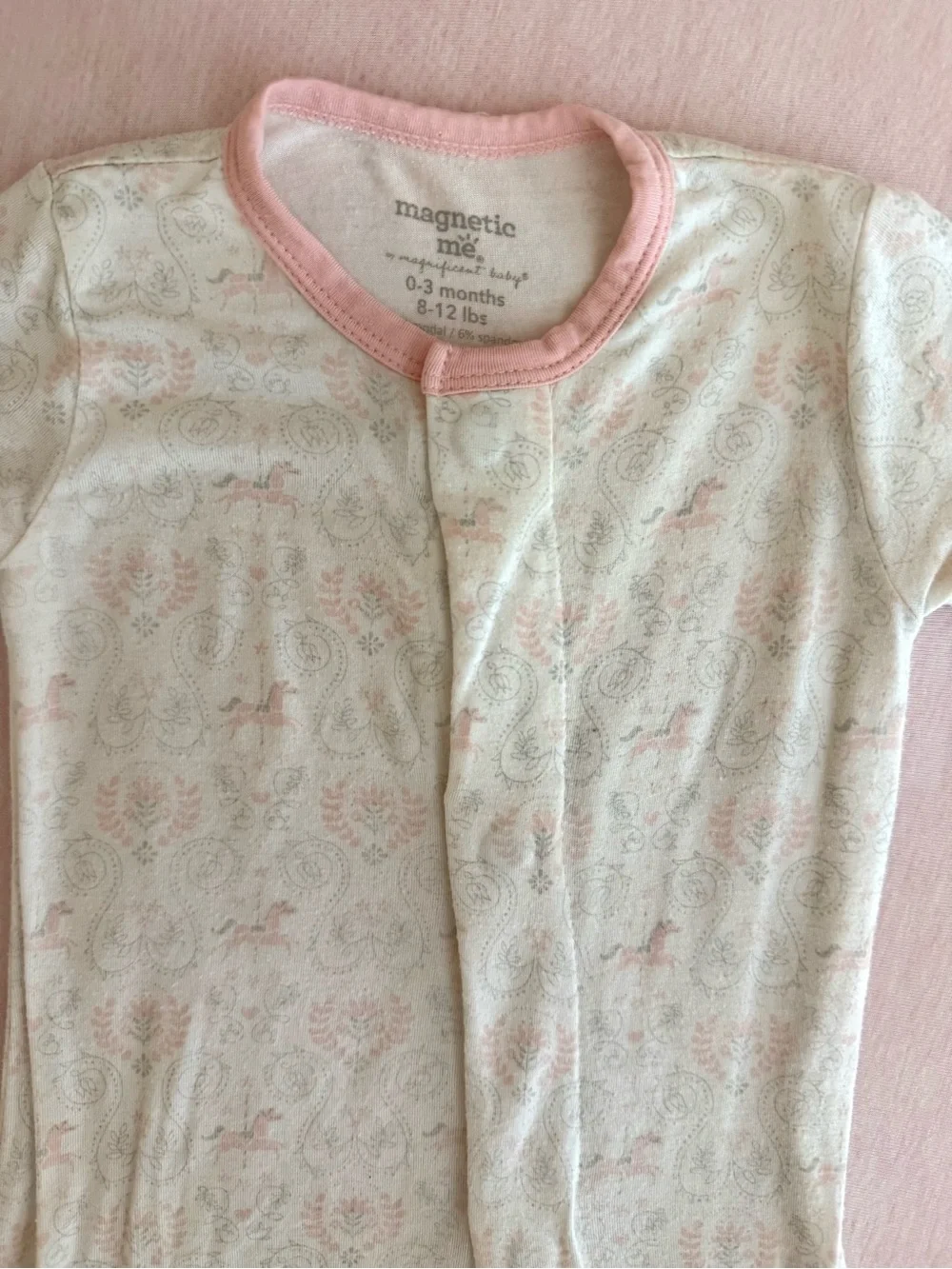 Magnetic Me Baby Girl One-Piece Footed Pajama Sleeper with Pink Ruffle Trim- 0-3